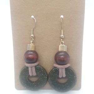 Stone & Wood Boho Dangle Earrings